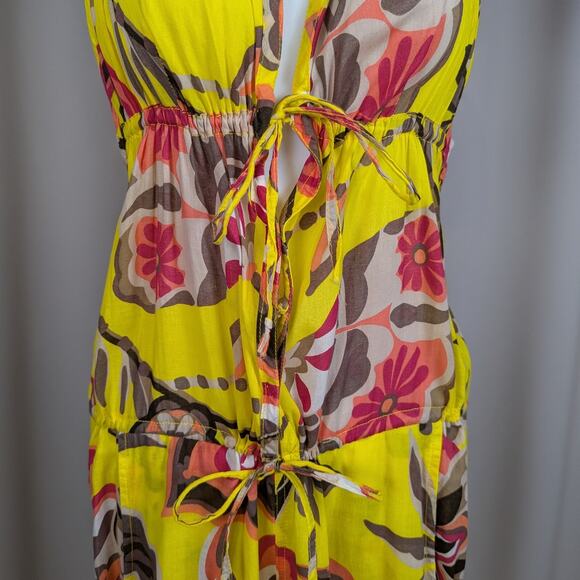Myskova Floral Print Lightweight Jumpsuit Swim Coverup Yellow Size 1 - Picture 9 of 14
